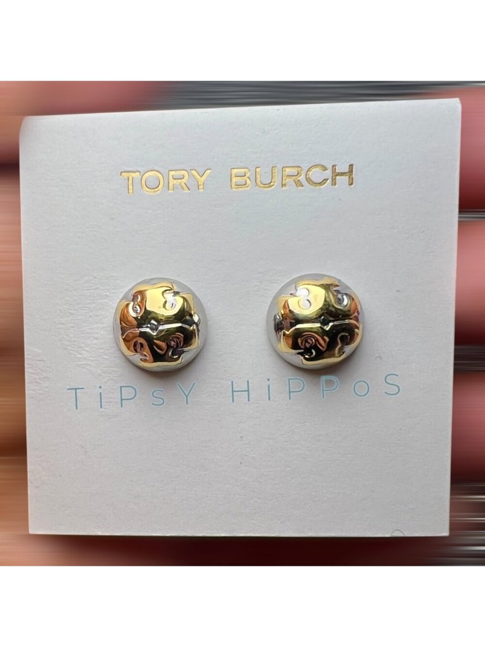 NEW!  Tory Burch Silver and Gold Logo Stud Earrings